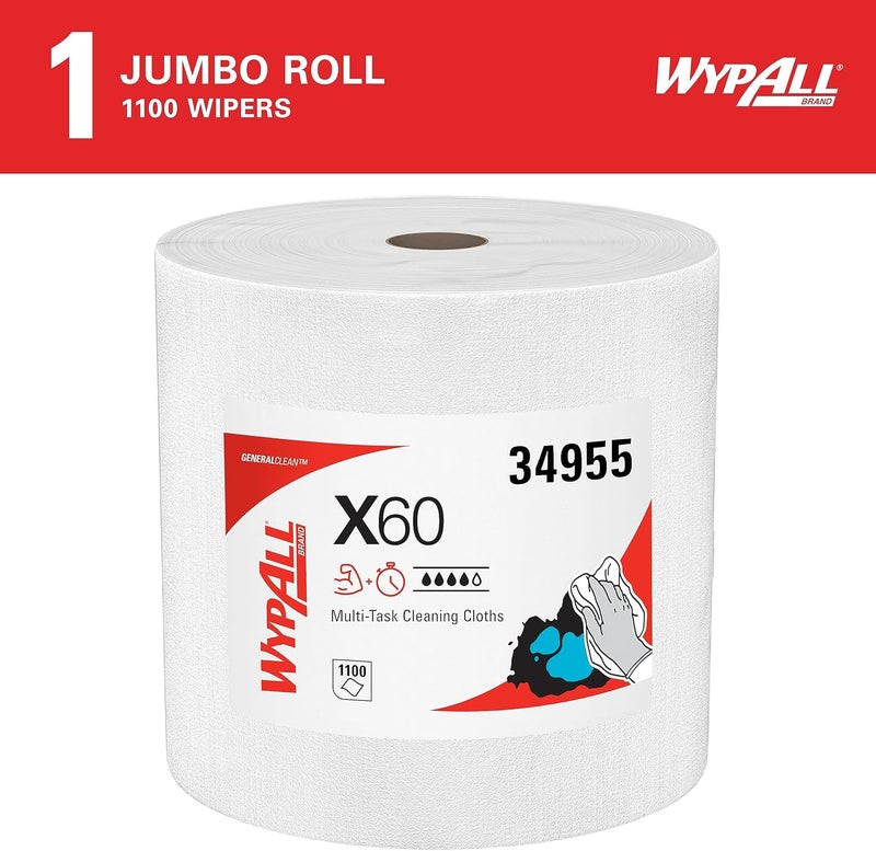 WypAll X60 Reusable Cleaning Cloths, Jumbo Roll, 1100 Sheets, White - Image 2